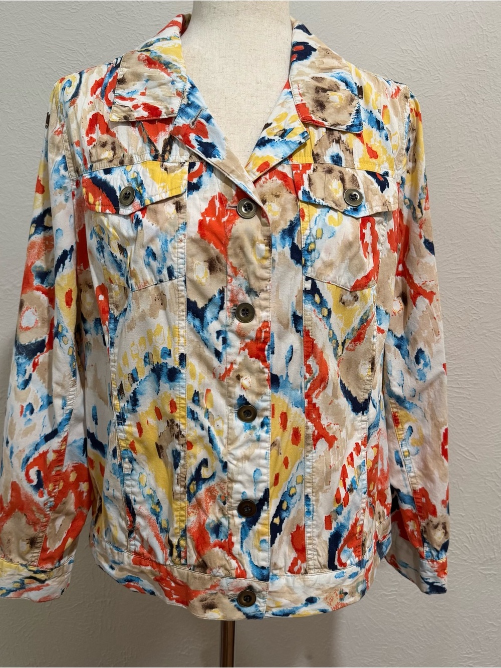 Chico’s Colorful Abstract Print Button-Up Jacket Chico’s 1 (Size 10)